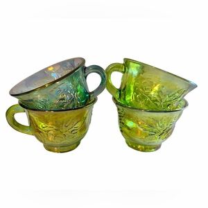 Vintage Indiana Iridescent Carnival Glass Green Blue Harvest Grape Punch Cups